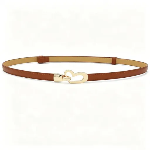2-Pack Camel-Colour Adjustable Skinny Belt with Heart Buckle