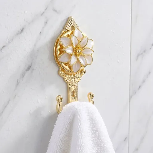Bathroom Hook Double Coat Flower Shape Beige Sundries Tool 4Pcs