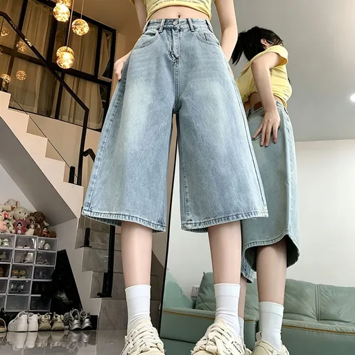Women's High Waisted Straight 7/8 Jeans Loose Fit Casual Wide Leg Denim Light Blue XL Great Christmas Present