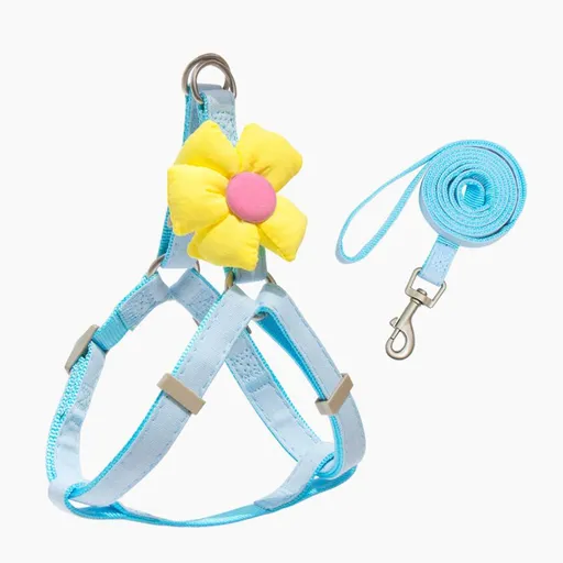Zichen Dog Leash Harness Set Polyester Small Medium Blue flower set S(recommended 1.5-3.5kg )