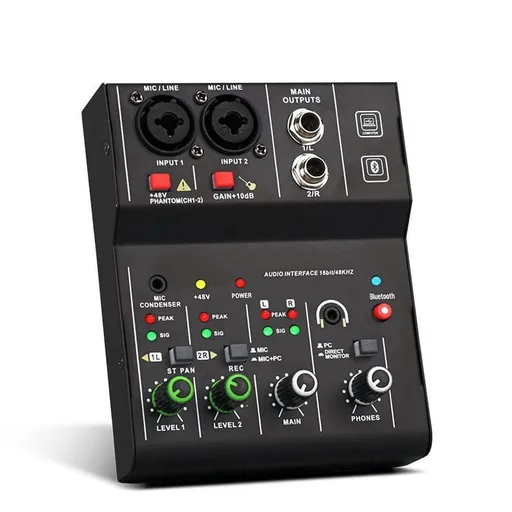 2 Channels Mini USB Mixer Professional Portable Audio Interface Sound Card Console for Guitar Recording Studio Singing