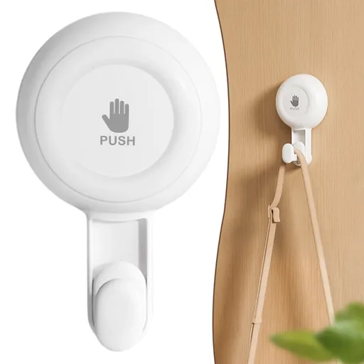 1 Piece Suction Cup Shower Hook, 360 degree rotatable damage free wall hanger for towels and loofahs in bathrooms, White, 4.37 x 2.67 x 1.81 inches