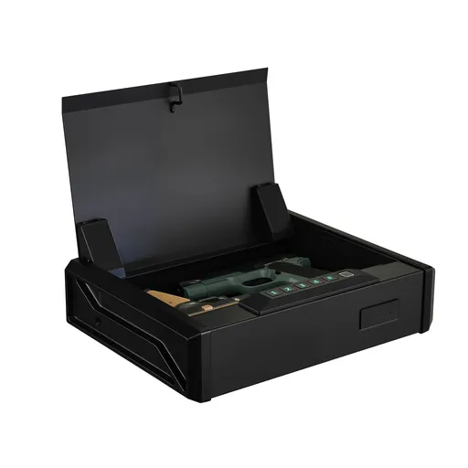 Gun Safe, Heavy Duty Handgun Safe with Fingerprint/Password/Key, 3-Way Quick Access Firearm Case Box with Lighting for 2 Pistols & 2 Magazines, Pistol Gun Box for Nightstand Bedside Desk Car