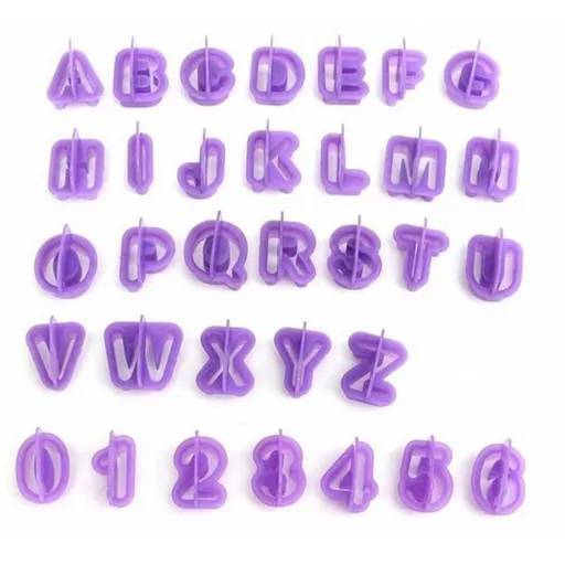 40pcs Alphabet Cookie Cutters Set Purple Plastic Letter Icing Cake Decorating Number Cutters Mould Tools