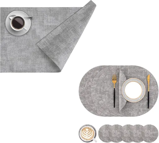 Homaxy Faux Leather Heat Resistant Placemats, 11.8" x 17" Retangle Table Mats with Diameter 13 and 3 Placemats and Coasters.93 inch