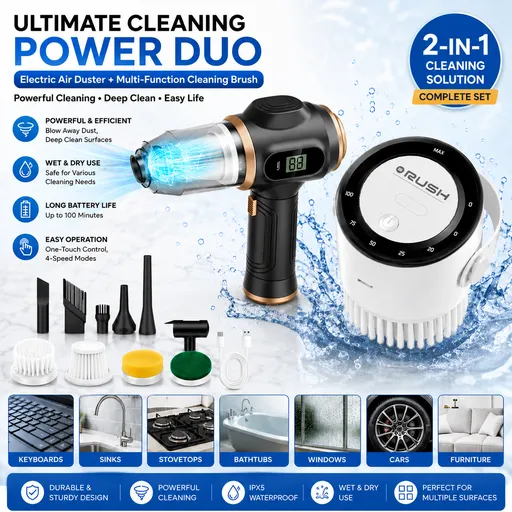 Black and White Cordless 2-in-1 Cleaning Kit Vacuum cleaner(2 x 2000mAh) and Spin Scrubber Set（Includes three types of brush heads） for Home Car Kitchen Bathroom Cleaning