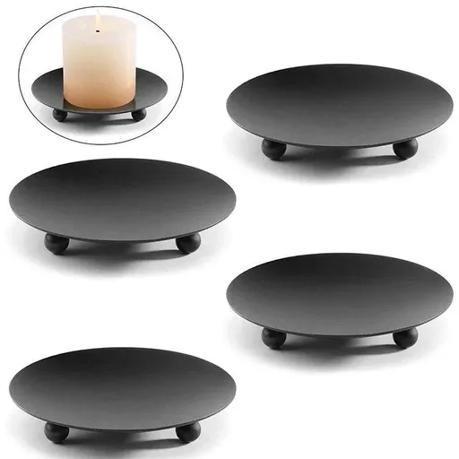 4pcs Iron Plate Candle Holder Aroma Base Tray for Decorative Candle Stand Set - Black