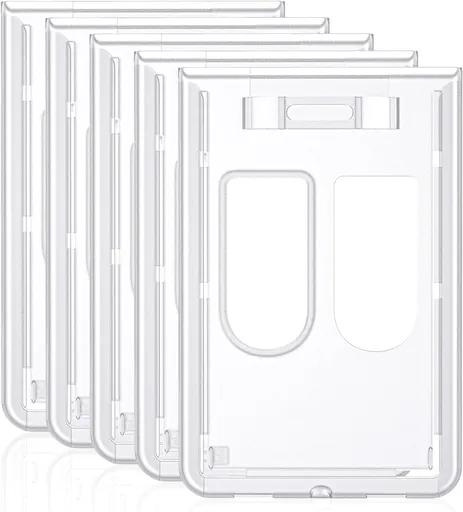 5 Pack Vertical 2-Card Badge Holder Hard Frosted Plastic Case with Thumb Slots Card Protector Pouch with UV Protection for Offices Schools IDs Credit Cards Driver’s Licenses and Passes