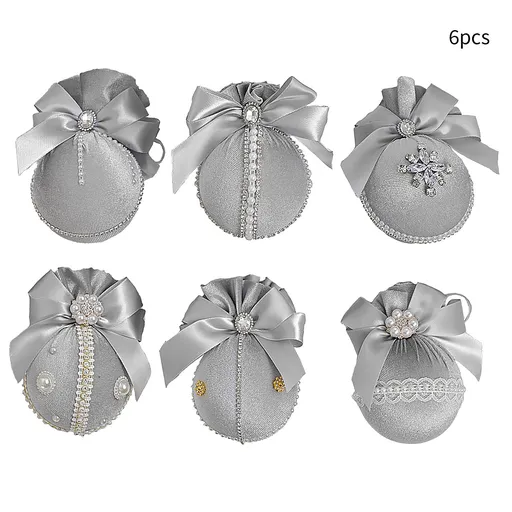 6PCS Velvet Xmas Balls Decorations Elegant Velvet Ornaments for Xmas Tree Wedding Party Gray