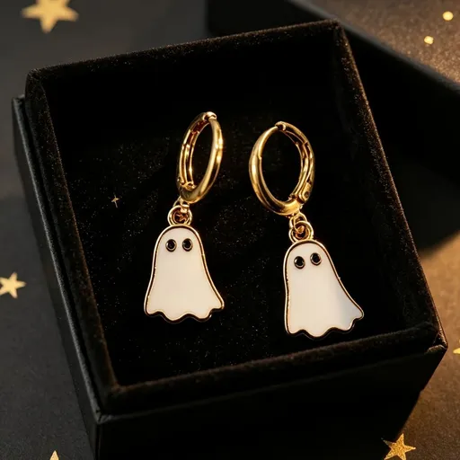Ghost Earrings Hoop Earrings Spooky Jewelry Halloween Accessories Women'S - Gold - Size 01