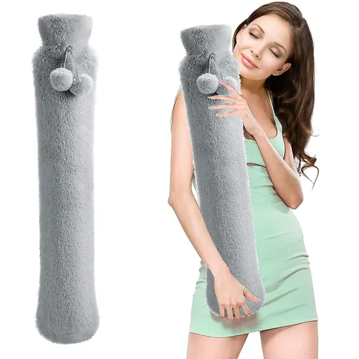 Rubber Hot Water Bottle with Cover Hot Water Bag for Pain Relief Bed Warm Waist Warm Back Hot Water Bottle Soft Cover (Gray)