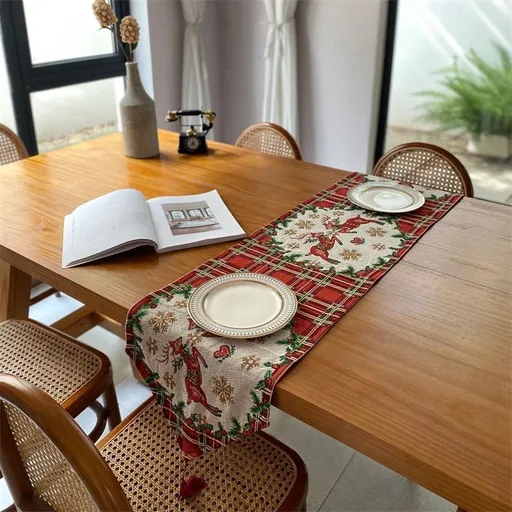 Christmas Party Table Runner, Long Table Mat For Home Festival Layout, Cabinet Hanging Scarf, 33*180cm, Pattern 03