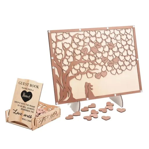 Heart Shaped Wedding Guest Book Alternative Wooden Message Board with Stand Beige