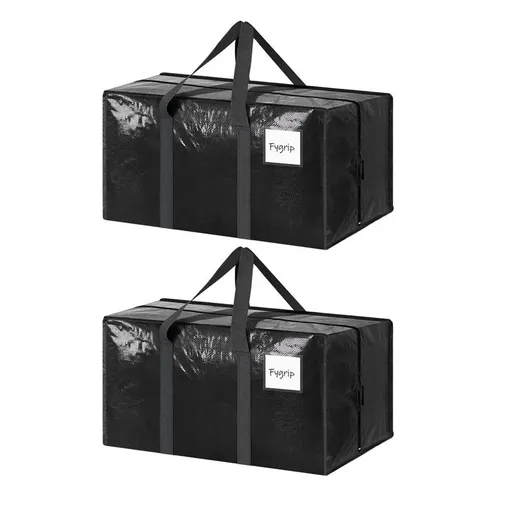2 Pack Extra Heavy Duty Large Moving Bags with Strong Zipper & Comfortable Handles, Sturdy & Durable Clothes Storage Bags Totes Bins, Packing Moving Boxes for Clothes, Bedding, Dorm & Travel, Black