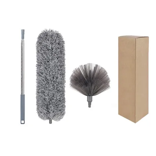 Grey 2.5M Extendable High Ceiling Cleaning Kit with Removable Cobweb Duster & Microfiber Brush - 3 Piece Versatile Set, Electrostatic Dust Attraction