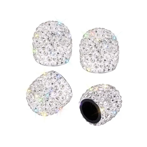 Valve Caps, 4 Pack Handmade Crystal Rhinestone Tire Caps, Attractive Dustproof Accessories for Car (White)