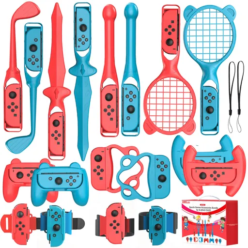 18-in-1 Motion-Sensing Sports Kit for Gaming Consoles - Tennis, Golf, and Fitness Accessories
