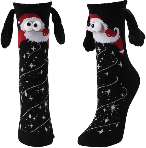 1 Pair, Socks, Magnetic hand-holding socks, with magnetic hands, Unisex, 35-43, for Cold Weather, Travel and Daily Winter Wear, Black