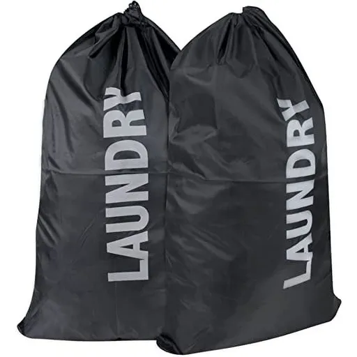 2 Pack Extra Large Heavy Duty Washable Drawstring Laundry Bags for Home, Dorm, Travel and Gym Clothes - Black