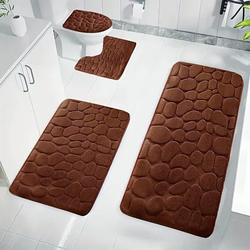 Bathroom Rugs Sets 4 Piece with Toilet Lid Cover, Non-Slip Absorbentb Rugs and Mats for Bathroom, Bath Rug Set Coffee