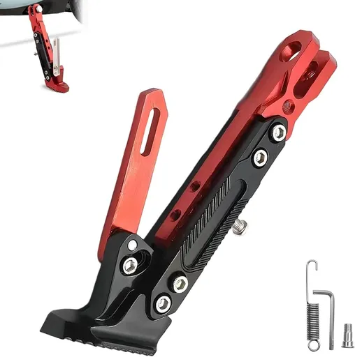 Motorcycle Kickstand, Anti-slip Height Adjustable Side Stand, Cool Anti-rust Modified Parking Foot Support, Universal Exterior Accessory for Scooter E-bike Motorbike Motocross (Red)