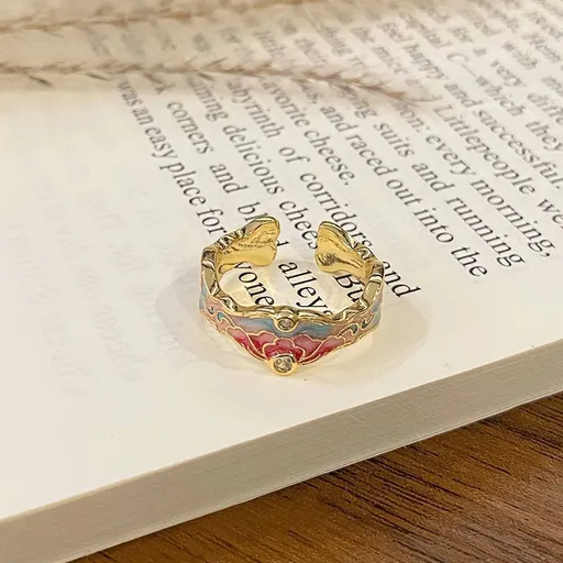 Fashion Enamel Drip‑Paint Open Ring | Holiday Matching Accessory | Light‑Luxury Versatile Women Statement Ring