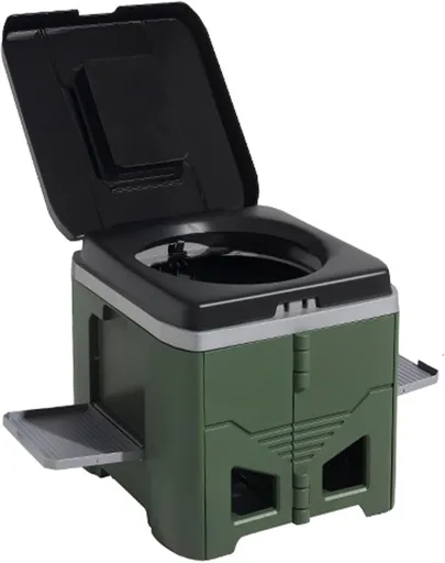 Portable Travel Toilet with Integrated Dual Storage Wings & Odor-Proof Lid – Ergonomic Reusable Foldable Commode with 12.7cm Folding Height for Car Travel & Outdoor Use (Black Green)