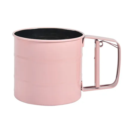 2 pack Flour sieve stainless steel material manufacturing,Coffee Sieve Cup,Semi Automatic Sifter for Baking | Fine Mesh Pastry Sieve Cup（Pink）