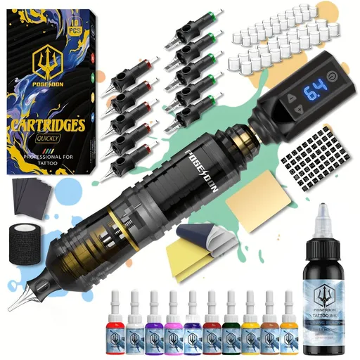 wireless tattoo machine, tattoo gun set, tattoo power supply, tattoo needles, tattoo ink, tattoo kit, beginner tattoo supplies, Australian tattoo equipment, tattoo needle kit, professional tattoo machine - Black - Size set