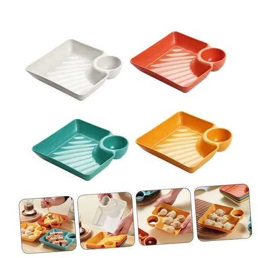 4pcs Snack Plate Shrimp Plate with Sauce Glass Bowls Dumpling Serving Dishes Breakfast Plates Compartment Plates Dumpling