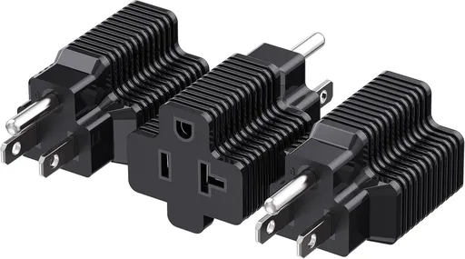 3-Pack 15 Amp to 20 Amp Adapter Plug, 20A to 15A Plug Adapter (NEMA 5-15 to 5-20R) in Black