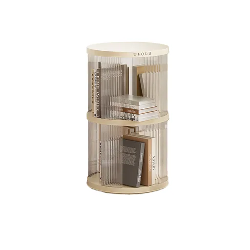 Rotating circular bookshelf 2 layers- Cream White Multi-Layer Storage Rack, 40.5x40.5x69.5cm (ABS+PET)