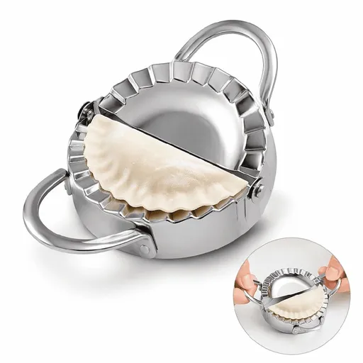 Stainless Steel Dumpling Maker Press & Pastry Dough Cutter, Pie Crimper Mold for Wonton Ravioli Potstickers, Easy Manual Press Tool, 1-Pack, Silver