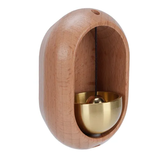 Shopkeepers Bell for Door Opening Brass Wood Decorative Doorbell Ornament with Double Sided Tape for Refrigerator Home Store Restaurant