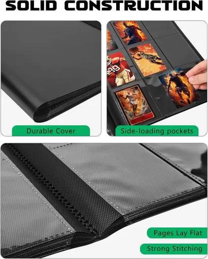 Card Binder, 2 Pack 9 Pockets Trading Card Binder Sports Card Binder with 20 Sheets 360 Side Loading Binder Card Binder (Black)