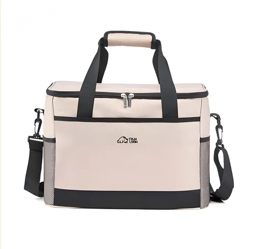 Beige Insulated Picnic Cooler Bag: Portable Waterproof Ice Bag for Outdoor Camping, Picnics & Home Use（30L）