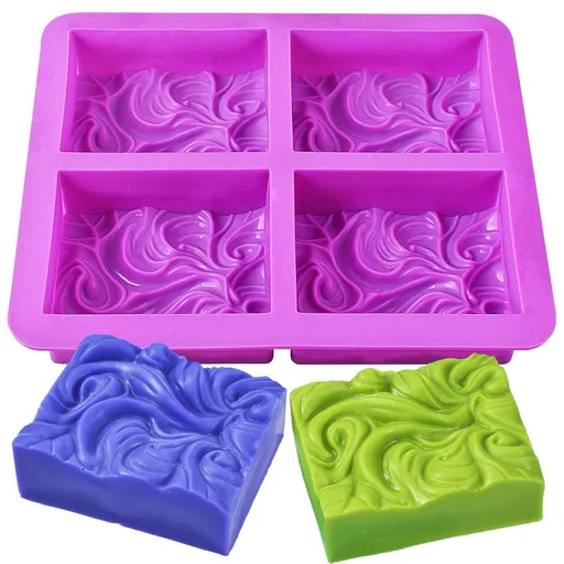 Silicone Soap Square Molds, DIY Handmade Soap Molds with Ocean Wave Pattern for Milk Soap Multi purposes