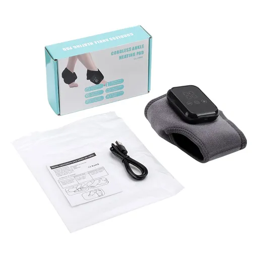 Grey Wireless Rechargeable Heated Ankle Massager - 3 Heat Levels & 3 Vibrating Intensities Foot Joint Wrap for Pain Relief and Recovery