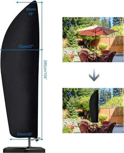 Waterproof 210D Parasol Cover for Cantilever and Standing Parasols, Dustproof Weatherproof UV Protection, Black, 265 x 70 cm