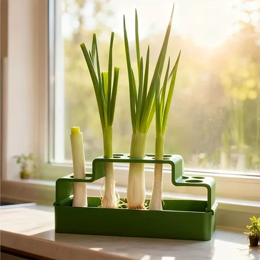 Hydroponic Planter Box for Regrowing Green Onions Scallions Plastic Regeneration Kit with Water Reservoir for Kitchen Countertop Indoor Gardening