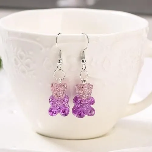 Veile Studios Gummy Bear Earrings - Purple & Pink Glitter - Dangle