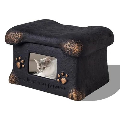Pet Urn for Dogs and Cats Ashes,Photo Frame Handmade Cremation Urn,Memorial Keepsake for Loss of Pets - Black - Size 18.5*14cm