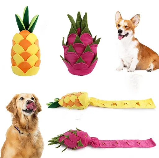 Interactive Plush Snuffle Mat for Dogs – Pineapple & Dragon Fruit Hide-and-Seek Treat Puzzle Toy, Mental Stimulation & Slow Feeding Enrichment for Indoor Play, Fun Nose Work Training Aid (Pineapple)