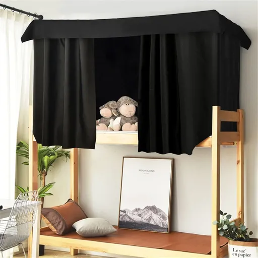 Heavy-Duty Blackout Bottom Bunk Bed Curtains Privacy Canopy Twin Size for Home Dorm, 2 Panels, Black