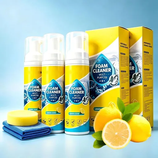 4-In-1 Multi-Enzyme Foam Cleaner, Foam Cleaner Multi Purpose, Powerful Cleaning, No-Rinse, Lemon Fresh Scent, Deep Clean for Car Interior, Kitchen, Bathroom, Sofa