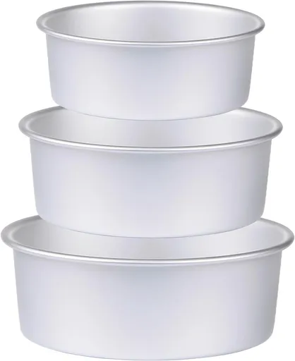 Round Cake Pan Set of 3 (6 x 3 inch/8 x 3 inch/10 x 3 inch), Aluminum Baking Pans for Layer Cakes, Heavy Duty Non-Stick, Evenly Baking Tools for Home Kitchen, Birthday Wedding Anniversary