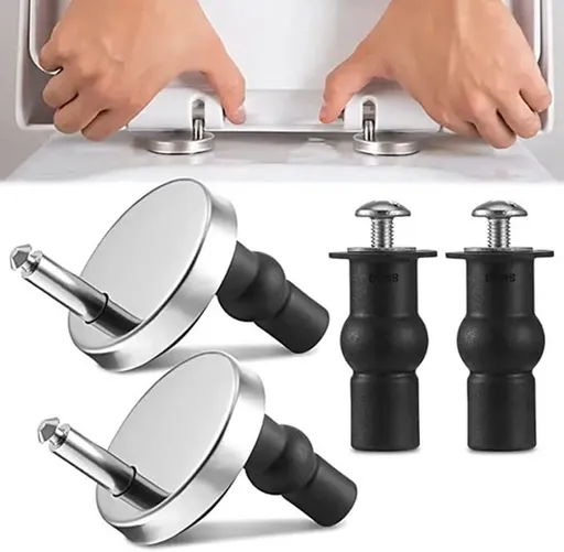 Toilet Seat Hinges - 2 Pieces - Toilet Seat Hinge Set - Universal Hinges for Toilet Seat - Toilet Seat Installation Mounting Set - Stainless Steel - Adjustable - Easy to Install - Replacement Hinges for Toilet Seat - Hinge Replacement Set