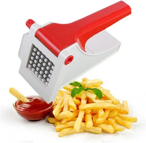 French Fry Cutter Manual Vegetable Chopper with Non-Slip Suction Base for Potatoes Carrots Cucumbers, 23x11.5x13cm White