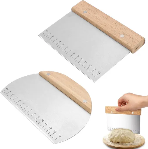 Dough Scraper - 2 Pieces - Dough Scraper - Dough Cutter - Dough Cutter - Cake Scraper - Semi-Round Dough Cutter - Fondant Scraper - Pizza Knife - Cake Scraper - Pie Scraper - Kitchen Scraper - Ergonomic - For Pies and Cakes - Dishwasher Safe - Stainl