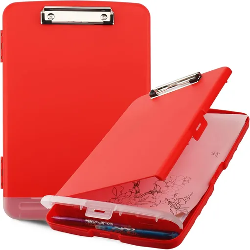 Clipboard with Storage for Office Supplies Clip Boards 8.5x11 with Storage for Nurse,Side Open Nurse Clipboards Foldable Storage Clipboard,Plastic Clipboards with Low Profile Clip Clip Board-Red